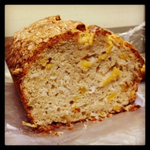 Here is my updated version of the Mango Bread.  (You can see that the top of the loaf is domed instead of being flat.)