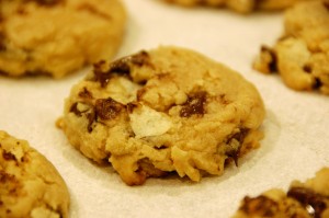 Chocolate chip cookies with salty bits of potato chips...