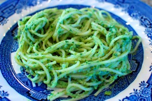 Avocado Cilantro Pesto with Spaghetti