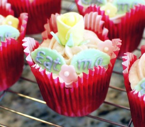 White Cupcakes with Strawberry Cream Cheese Frosting