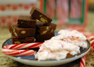 Easy microwave walnut fudge & white chocolate peppermint bark