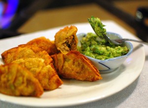 Mexican Wontons made with Green Anaheim Chiles, Cilantro, and Ground Pork