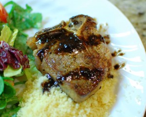 Pan Seared Rosemary Crusted Lamb Loin Chops with Balsamic Glaze