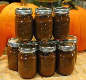 Homemade pumpkin butter from leftover Halloween Jack o'lanterns (field pumpkins)