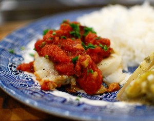 Pan Roasted Cod in Puttanesca Sauce