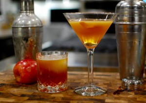 Homemade syrup cocktails:  "Ciderhouse Whiskey" served on the rocks, and "The Avenue" served up