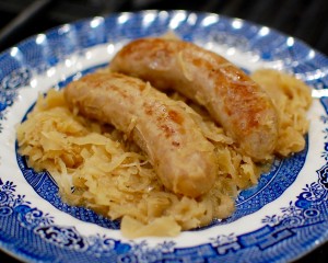 Beer Braised Bratwurst and Sauerkraut